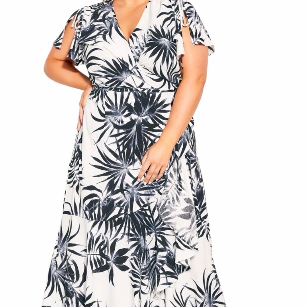 City Chic Green Leaf Print Maxi Dress